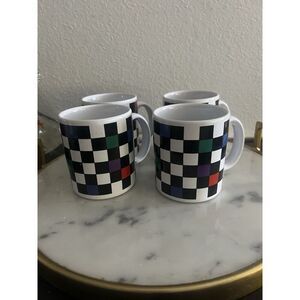 Vintage Riviera Van Beers by Signature 4 Mugs Plaid Square Red Green Blue Purple